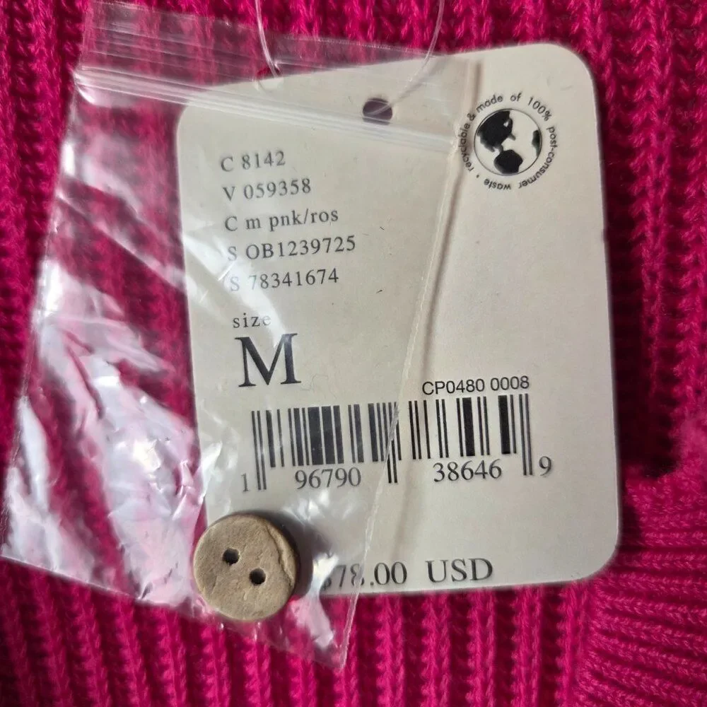 NWT FREE PEOPLE BEACH HOT PINK 1/2 BUTTONED LINEN/COTTON BLEND SWEATER SIZE M